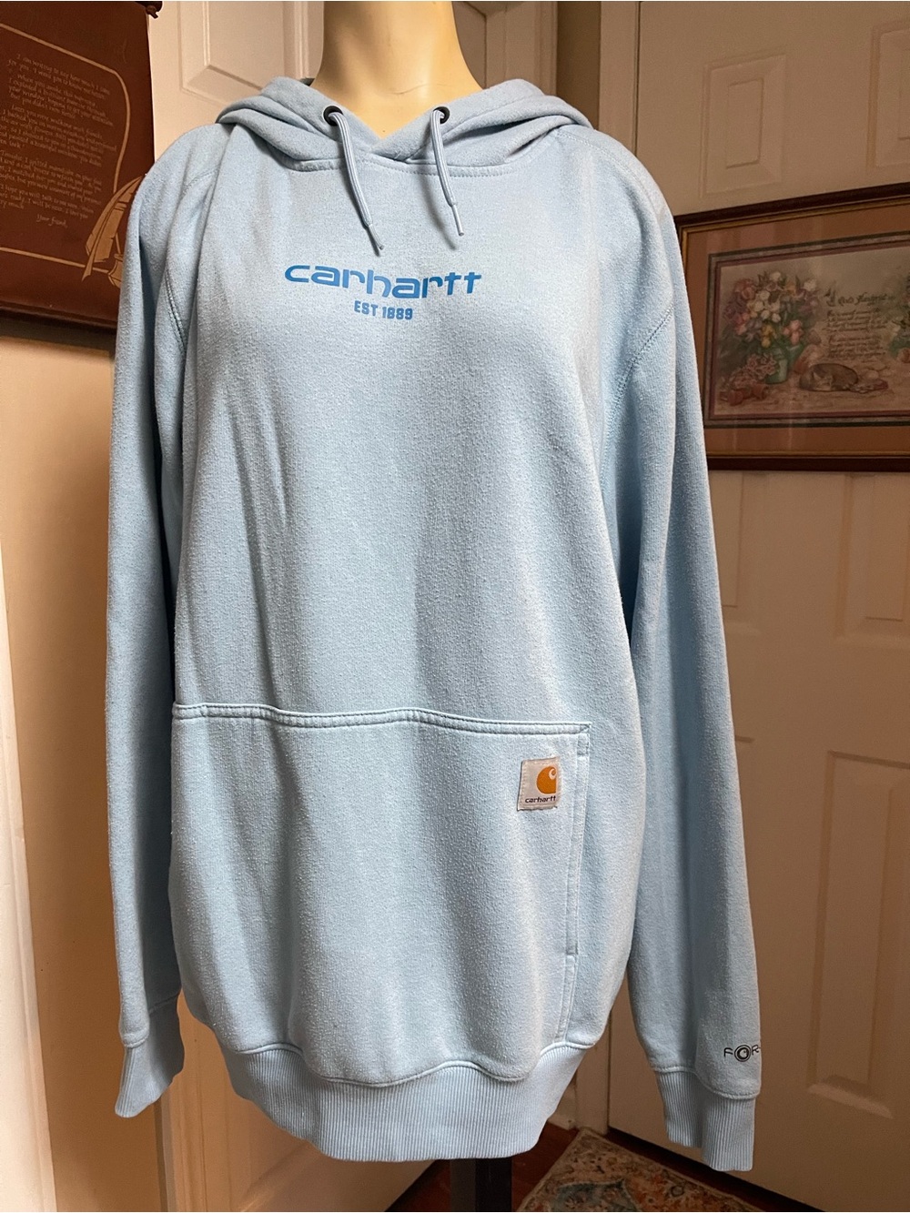 Carhartt Men's Force Light Blue Logo Crewneck Hoodie